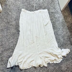 Cream Maxi A-line Skirt with Pleated Ruffled Design for Resort Wear